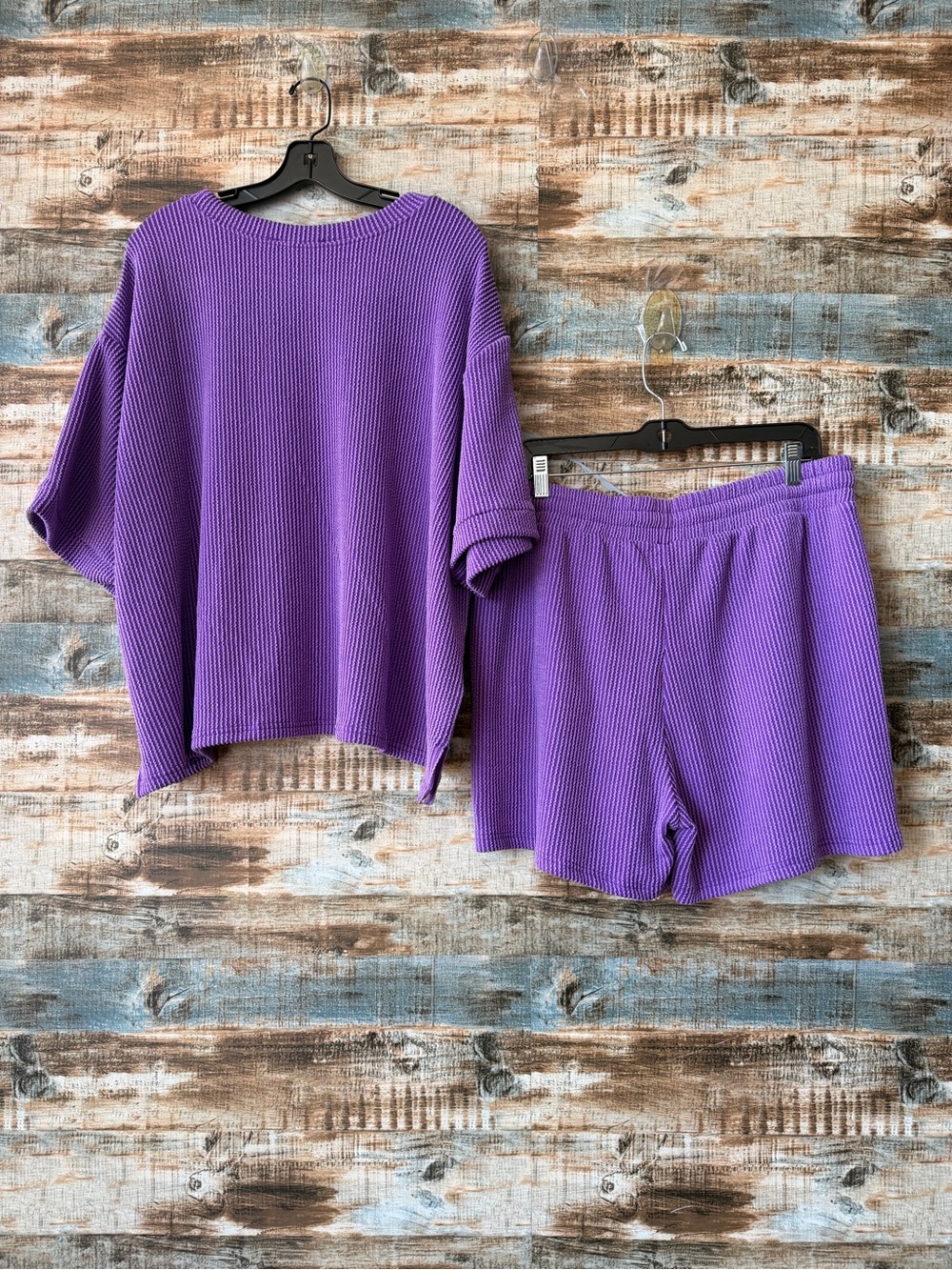 Zenana Women's Purple Ribbed Lounge Short Set - Picture 2 of 4